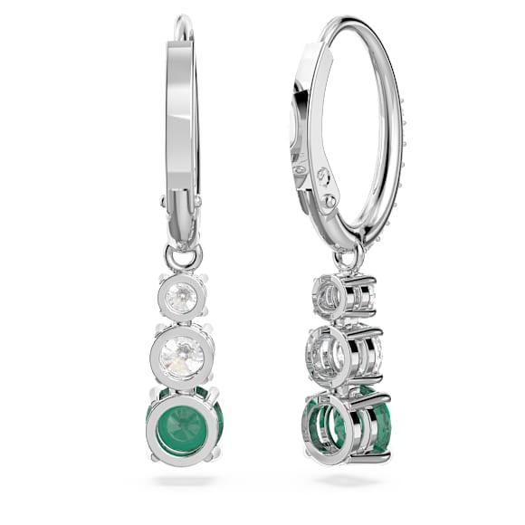 Stilla hoop earrings, Round cut, Green, Rhodium plated - Swarovski, 5646718