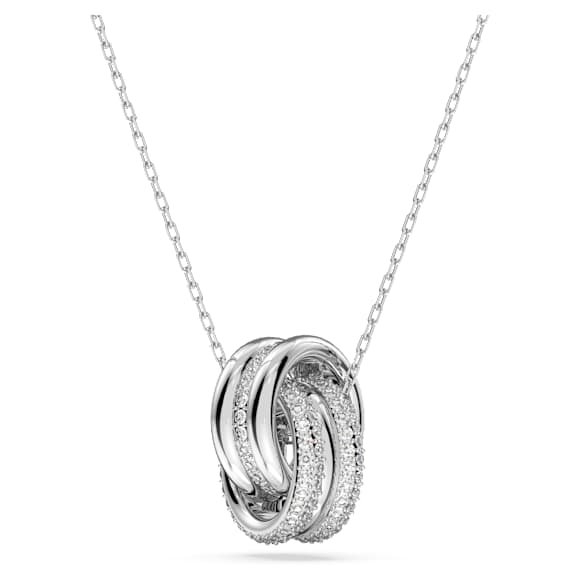 Přívěsek Further, Propletené kruhy, Malý, Bílá, Pokoveno rhodiem - Swarovski, 5646724