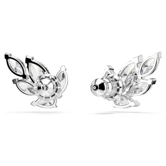Louison stud earrings, Leaf, White, Rhodium plated - Swarovski, 5646728
