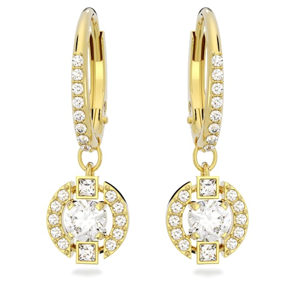 Una 水滴形耳環, 圓形切割, 白色, 鍍金（金色飾面） - Swarovski, 5646733