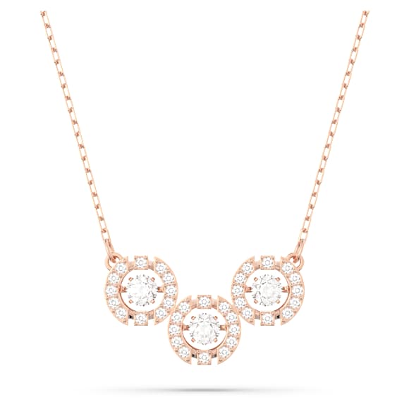 Colar Swarovski Sparkling Dance Trilogy, Lapidação redonda, Branco, Lacado a rosa dourado - Swarovski, 5646734