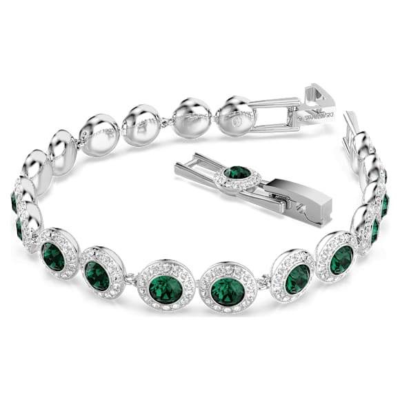 Una Angelic 手链, 圆形切割, 密镶, 中号, 绿色, 镀铑 - Swarovski, 5646735