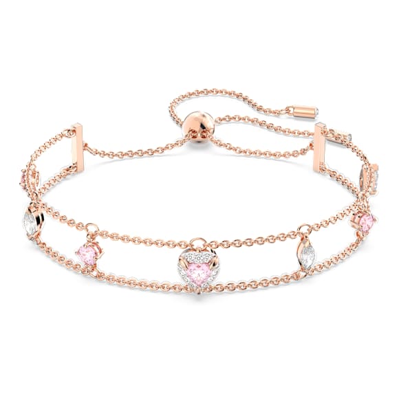 One armband, Verschillende slijpvormen, Hart, Roze, Roségoudkleurige toplaag - Swarovski, 5646747