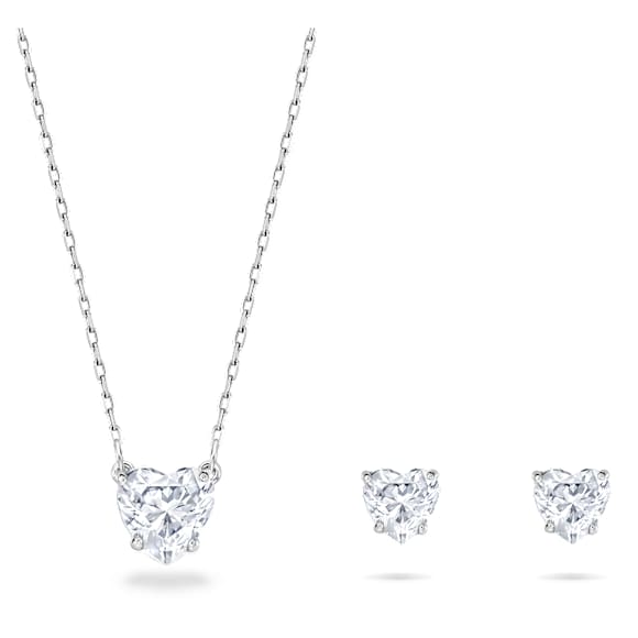 Attract szett, Szív, Fehér, Ródium bevonattal - Swarovski, 5646751