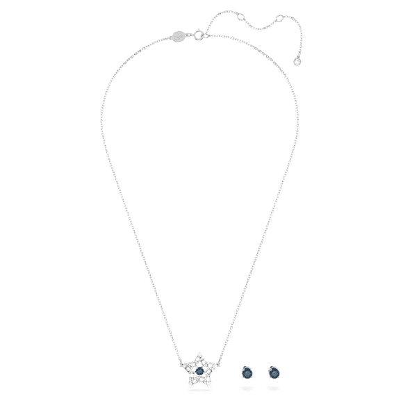 Stella 套装, 混合切割, 星星, 蓝色, 镀铑 - Swarovski, 5646762