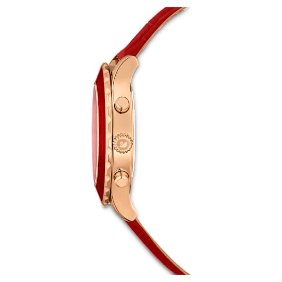 Octea Lux Chrono 腕表, 瑞士制造, 真皮表带, 红色, 玫瑰金色调润饰 - Swarovski, 5646975