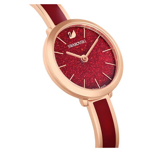 Crystalline Delight watch, Swiss Made, Metal bracelet, Red, Rose gold-tone finish - Swarovski, 5647455