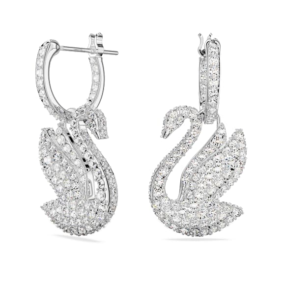 Swarovski Iconic Swan drop earrings, Swan, White, Rhodium plated - Swarovski, 5647545