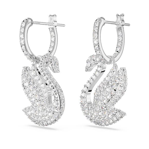 Swarovski Iconic Swan drop earrings, Swan, White, Rhodium plated - Swarovski, 5647545