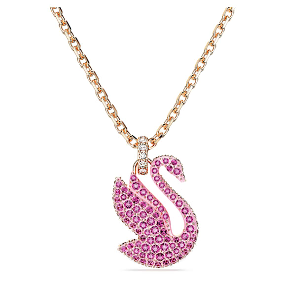 Broche Cygne En Métal Doré Rosé Avec Opale Rose Et Strass - Neuf Sans Emballage