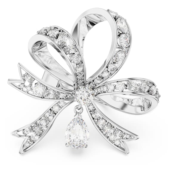 Volta cocktail ring, Bow, Large, White, Rhodium plated - Swarovski, 5647566