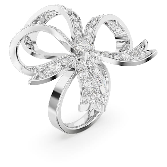 Volta cocktail ring, Bow, Large, White, Rhodium plated - Swarovski, 5647566