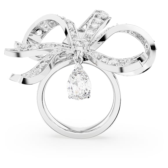 Volta cocktail ring, Bow, Large, White, Rhodium plated - Swarovski, 5647566