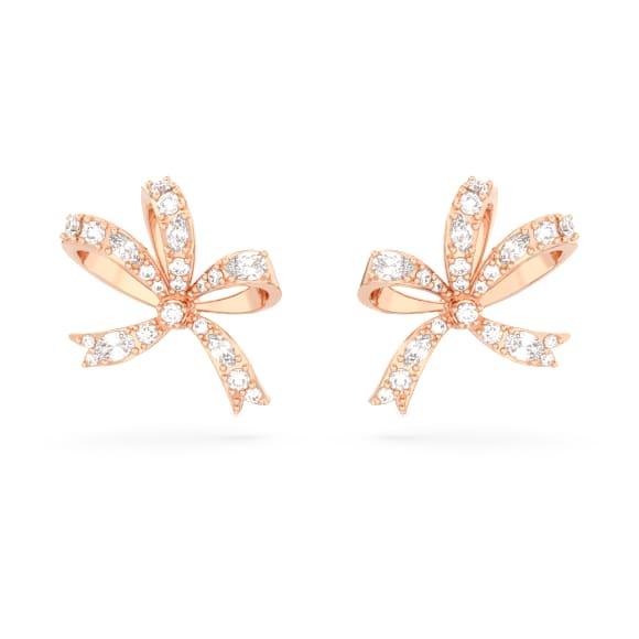 Volta ต่างหูเม็ดเดี่ยว, โบว์, ขนาดเล็ก, ขาว, เคลือบโทนสีโรสโกลด์ - Swarovski, 5647572