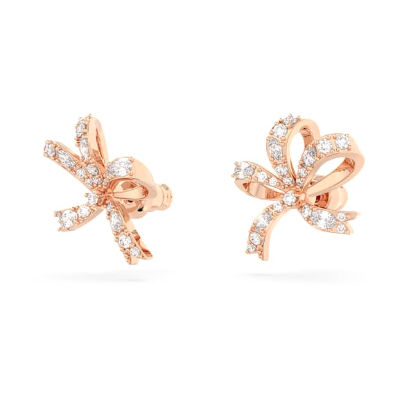 Clous d'oreilles Hyperbola, Nœud, Petites, Blanches, Doré à l’or rose 18 carats (750/1000) - Swarovski, 5647572