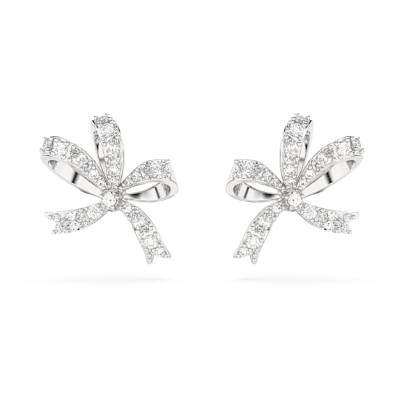 Hyperbola düğme Küpeler, Fiyonk, Küçük, Beyaz, Rodyum kaplama - Swarovski, 5647579