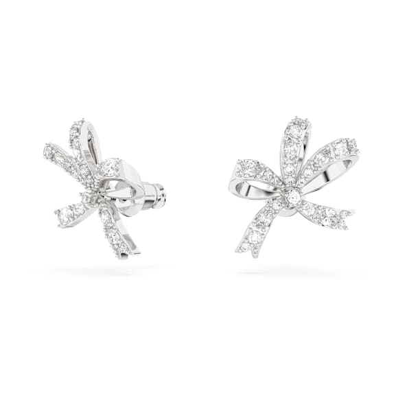 Hyperbola stud earrings, Bow, Small, White, Rhodium plated - Swarovski, 5647579