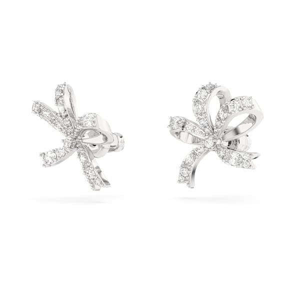 Hyperbola 耳釘, 蝴蝶結, 細碼, 白色, 鍍白金色 - Swarovski, 5647579