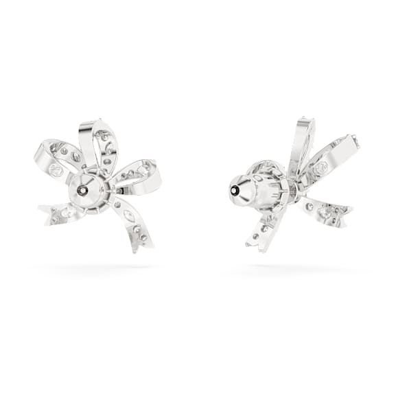 Hyperbola stud earrings, Bow, Small, White, Rhodium plated - Swarovski, 5647579