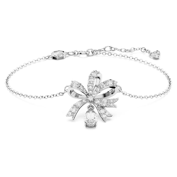 Volta bracelet, Bow, White, Rhodium plated - Swarovski, 5647581