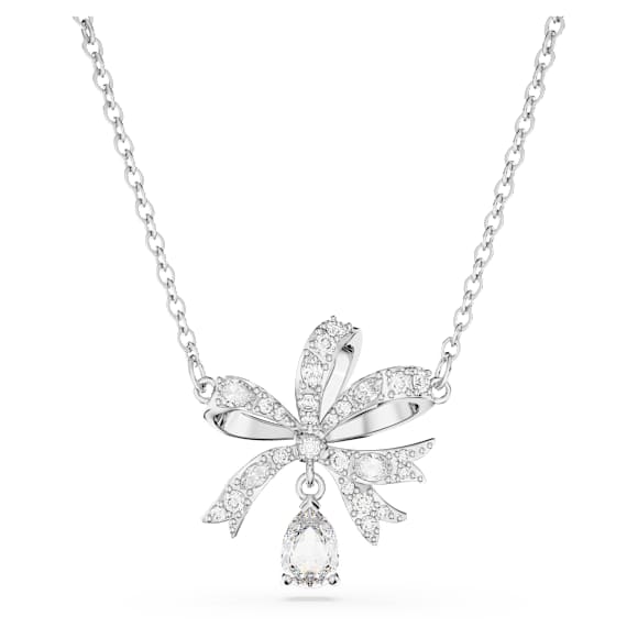 Volta necklace, Bow, Small, White, Rhodium plated - Swarovski, 5647583