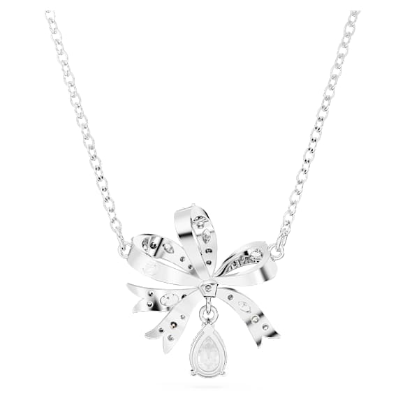 Volta necklace, Bow, Small, White, Rhodium plated - Swarovski, 5647583