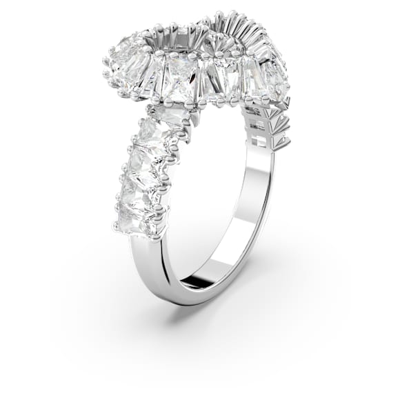 Matrix ring, Verschillende slijpvormen, Hart, Wit, Rodium toplaag - Swarovski, 5647590