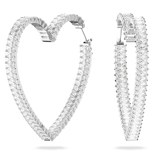 Orecchini a cerchio Matrix, Cuore, Grandi, Bianchi, Placcato rodio - Swarovski, 5647591