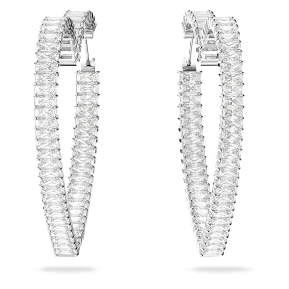 Orecchini a cerchio Matrix, Cuore, Grandi, Bianchi, Placcato rodio - Swarovski, 5647591
