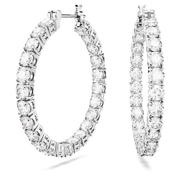 Matrix 후프 이어링, 라운드 컷, 화이트, 로듐 플래팅 - Swarovski, 5647715