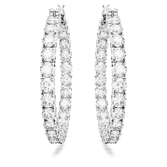 Matrix 후프 이어링, 라운드 컷, 화이트, 로듐 플래팅 - Swarovski, 5647715