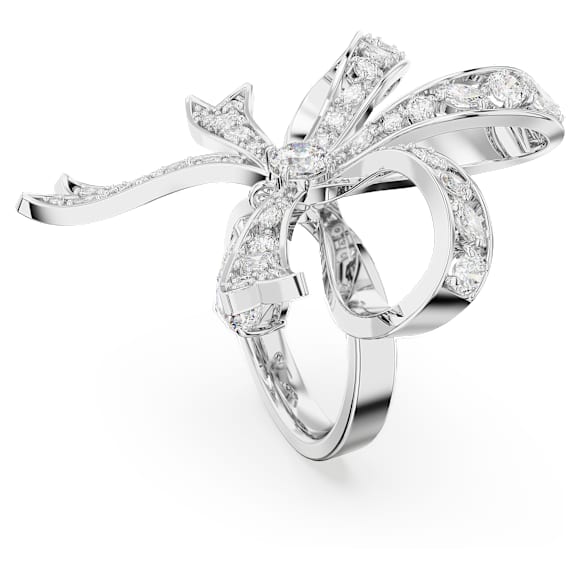 Anello cocktail Volta, Fiocco, Grande, Bianco, Placcato rodio - Swarovski, 5647721