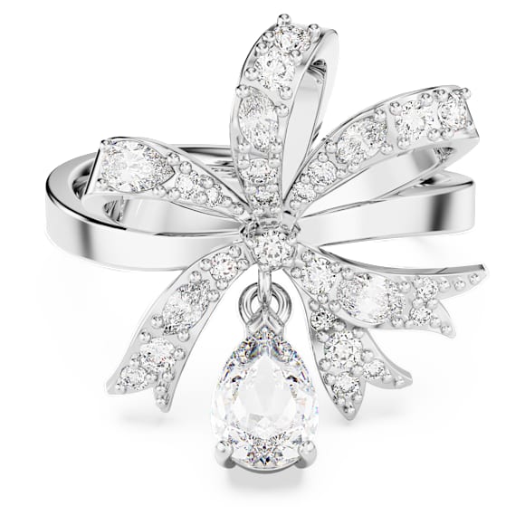 Inel cocktail Volta, Fundă, Alb, Placat cu rodiu - Swarovski, 5647722