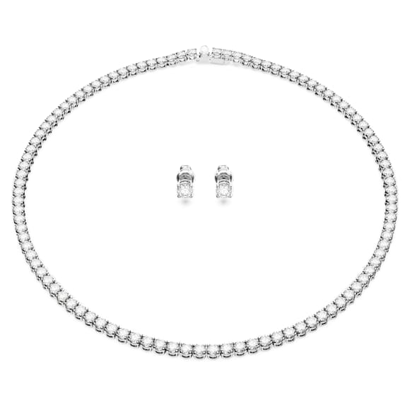 Matrix Tennis Set, Rundschliff, Weiß, Rhodiniert - Swarovski, 5647730