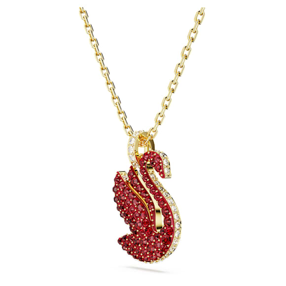 Swan hanger, Zwaan, M, Rood, Goudkleurige toplaag - Swarovski, 5647871