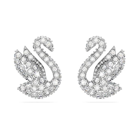 Σκουλαρίκια με καραφάκι Swarovski Iconic Swan, Κύκνος, Λευκά, Επιμετάλλωση ροδίου - Swarovski, 5647873