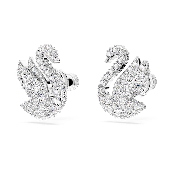 Σκουλαρίκια με καραφάκι Swarovski Iconic Swan, Κύκνος, Λευκά, Επιμετάλλωση ροδίου - Swarovski, 5647873