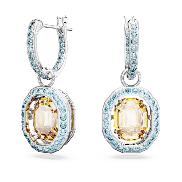 Chroma drop earrings, Octagon cut, Multicoloured, Rhodium plated - Swarovski, 5648453