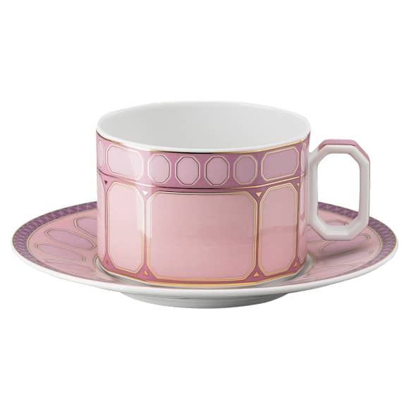 Signum teacup with saucer, Porcelain, Pink - Swarovski, 5648537