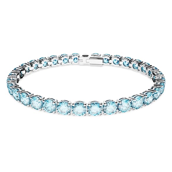 Matrix Tennis bracelet, Round cut, Blue, Rhodium plated - Swarovski, 5648928