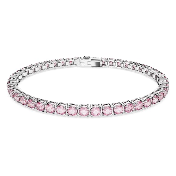 Matrix Tennis bracelet, Round cut, Pink, Rhodium plated - Swarovski, 5648932
