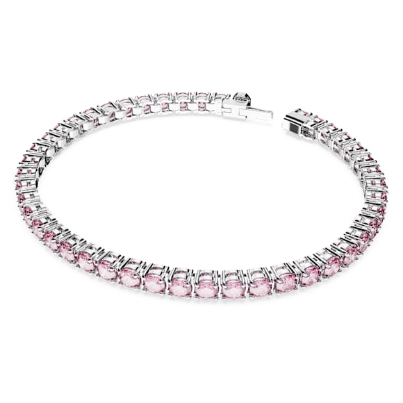 Matrix Tennis bracelet, Round cut, Pink, Rhodium plated - Swarovski, 5648932