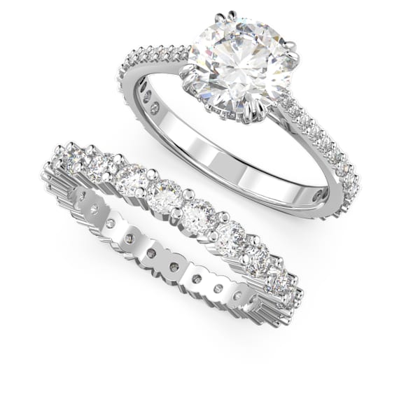 Stilla แหวน, เซ็ต (2) เจียระไนทรงกลม, ขาว, เคลือบโรเดียม - Swarovski, 5649214