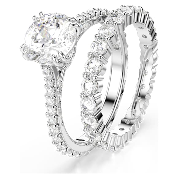 Anel Stilla, Conjunto (2), Lapidação redonda, Branco, Lacado a ródio - Swarovski, 5649214