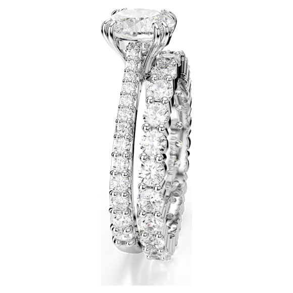 Anel Stilla, Conjunto (2), Lapidação redonda, Branco, Lacado a ródio - Swarovski, 5649214