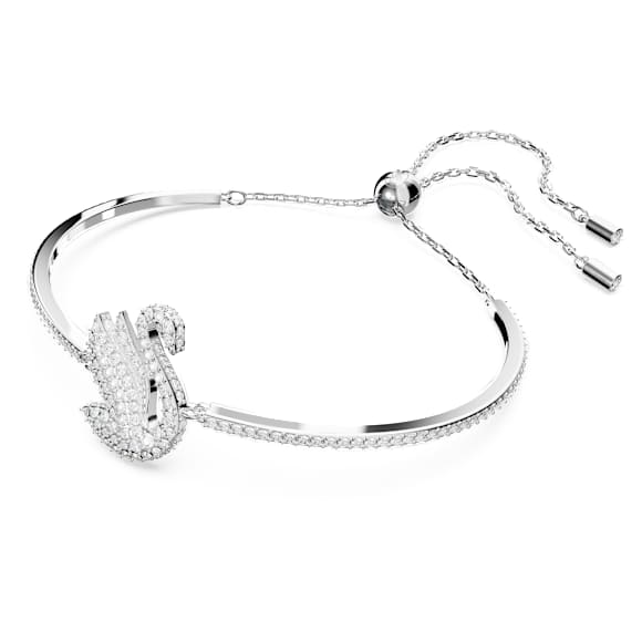 Swan bangle, Swan, White, Rhodium plated - Swarovski, 5649772