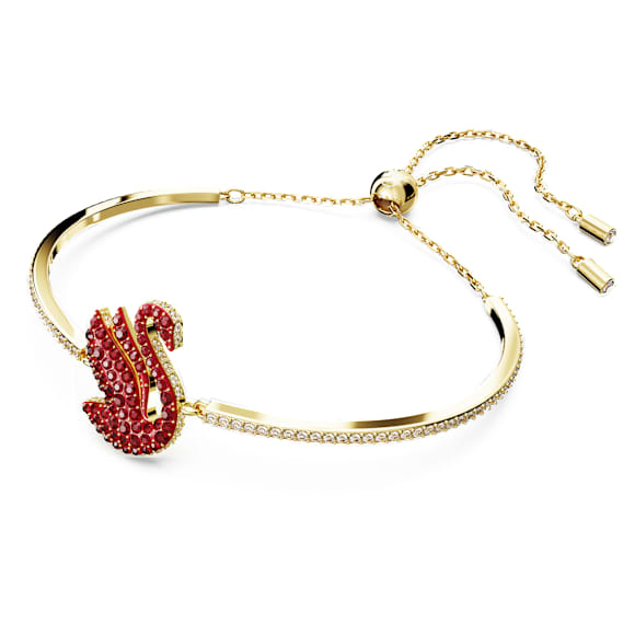 Swan bangle, Swan, Medium, Red, Gold-tone plated - Swarovski, 5649774
