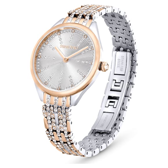Attract watch, Swiss Made, Pavé, Crystal bracelet, Rose gold tone