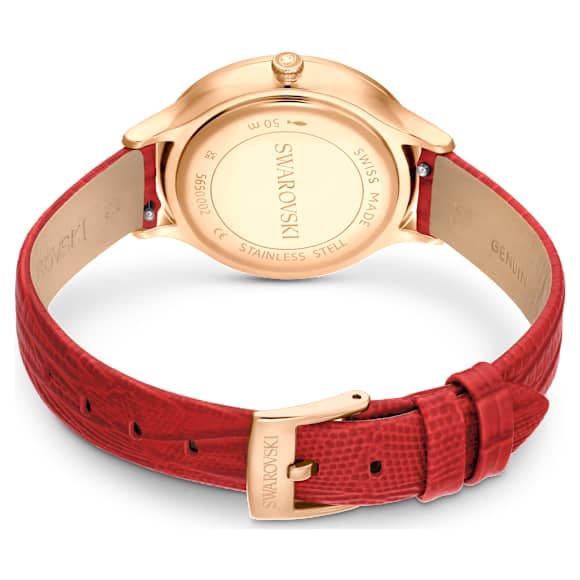 Octea Nova watch, Swiss Made, Leather strap, Red, Rose gold-tone finish - Swarovski, 5650002