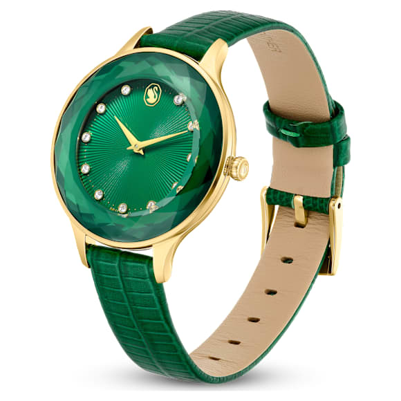 Montre Nova, Fabriqué en Suisse, Bracelet en cuir, Verte, Finition ton doré - Swarovski, 5650005